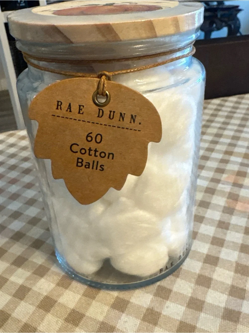Thankful Glass Jar Cotton Ball Holder - White